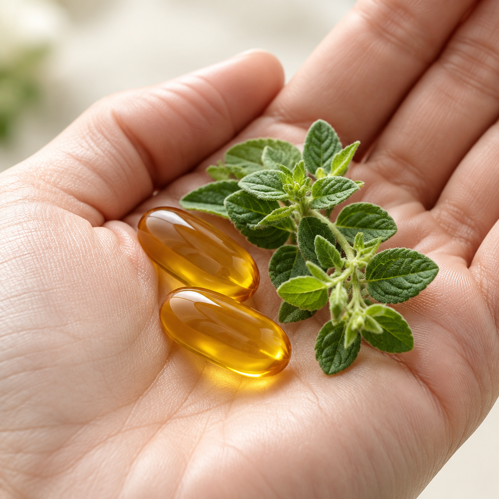 Two Everholm softgels in the palm of a hand